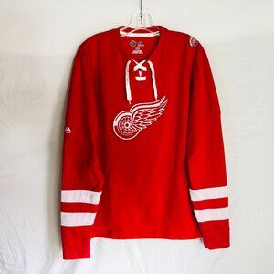 Detroit Redwings Majestic Men's Size Large Red Fleece Lined Pullover Sweatshirt